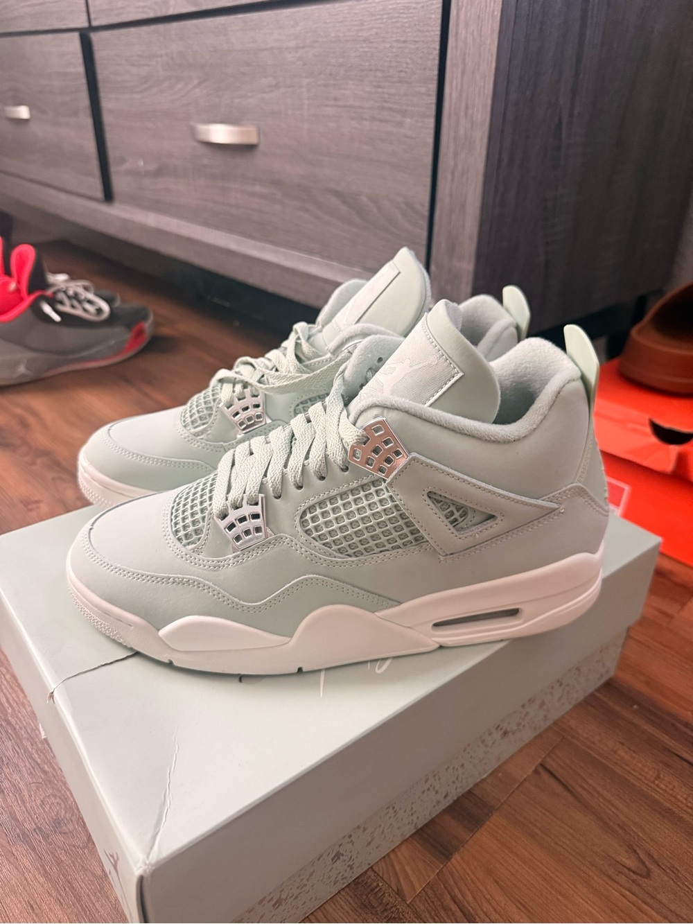Jordan Women's Mint Green Air Jordan 4 Sneakers